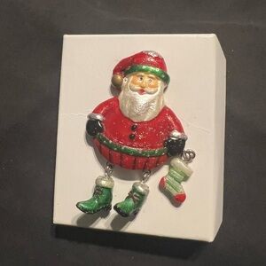 Festive Santa Claus Brooch- Red and Green